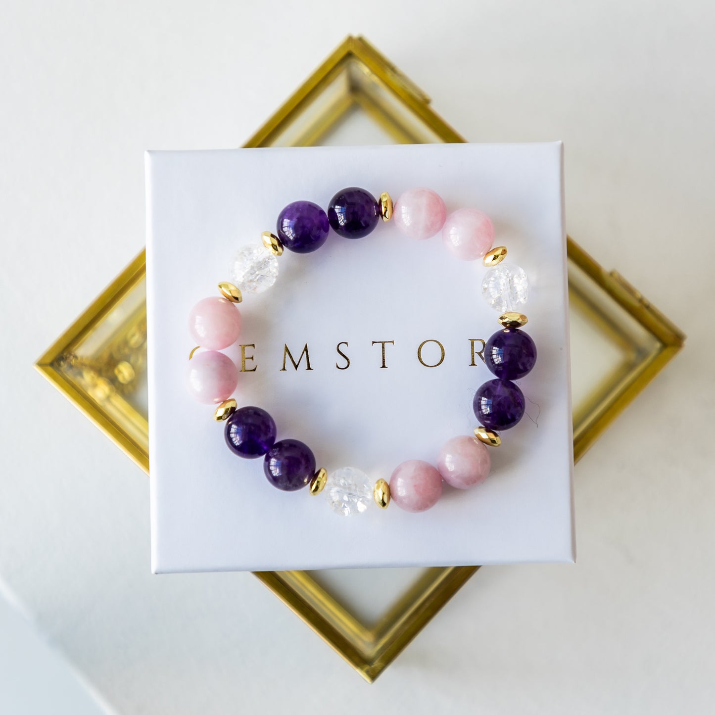 Madagascar Rose Quartz bracelet with Amethyst and Clear Quartz (Rose Quartz, Amethyst, Clear Quartz,10mm.For love, harmony and luck)