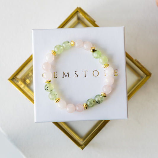 Madagascar Rose Quartz bracelet with Prehnite (Rose Quartz ,Prehnite, 8mm. For love, beauty and energy.)