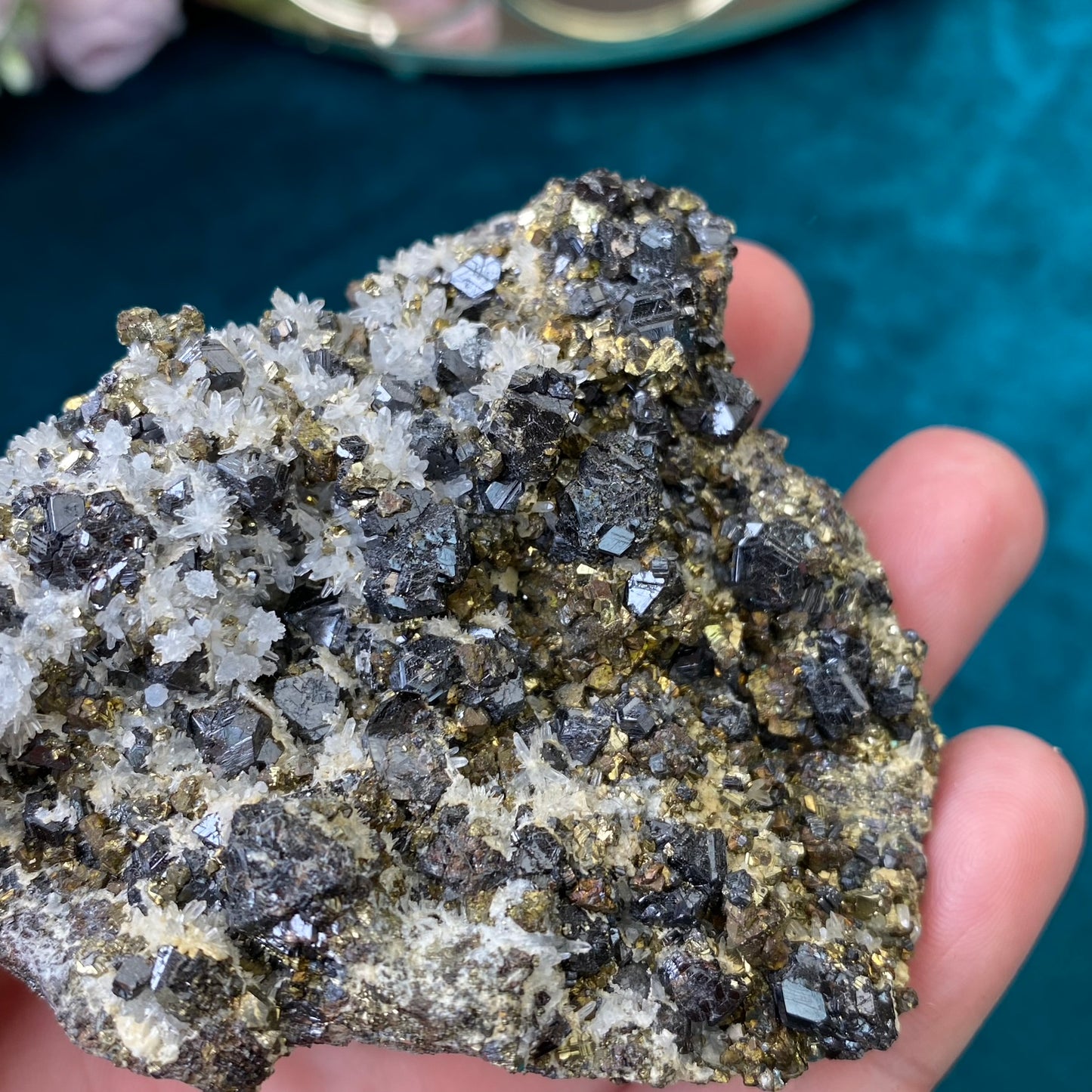 Natural raw Pyrite, Galena, Sphalerite and Clear Quartz 269g.