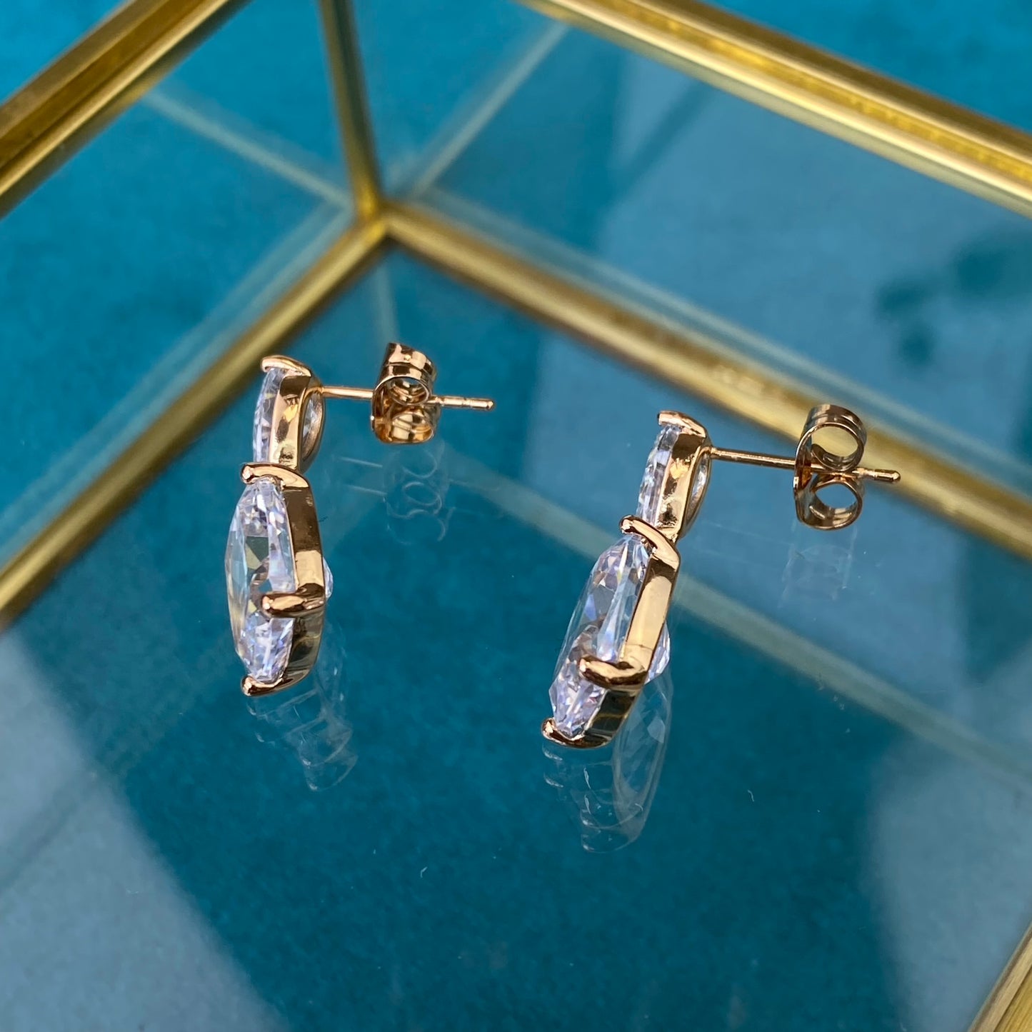 Gold Plated Stainless Steel Earrings with decorative crystals