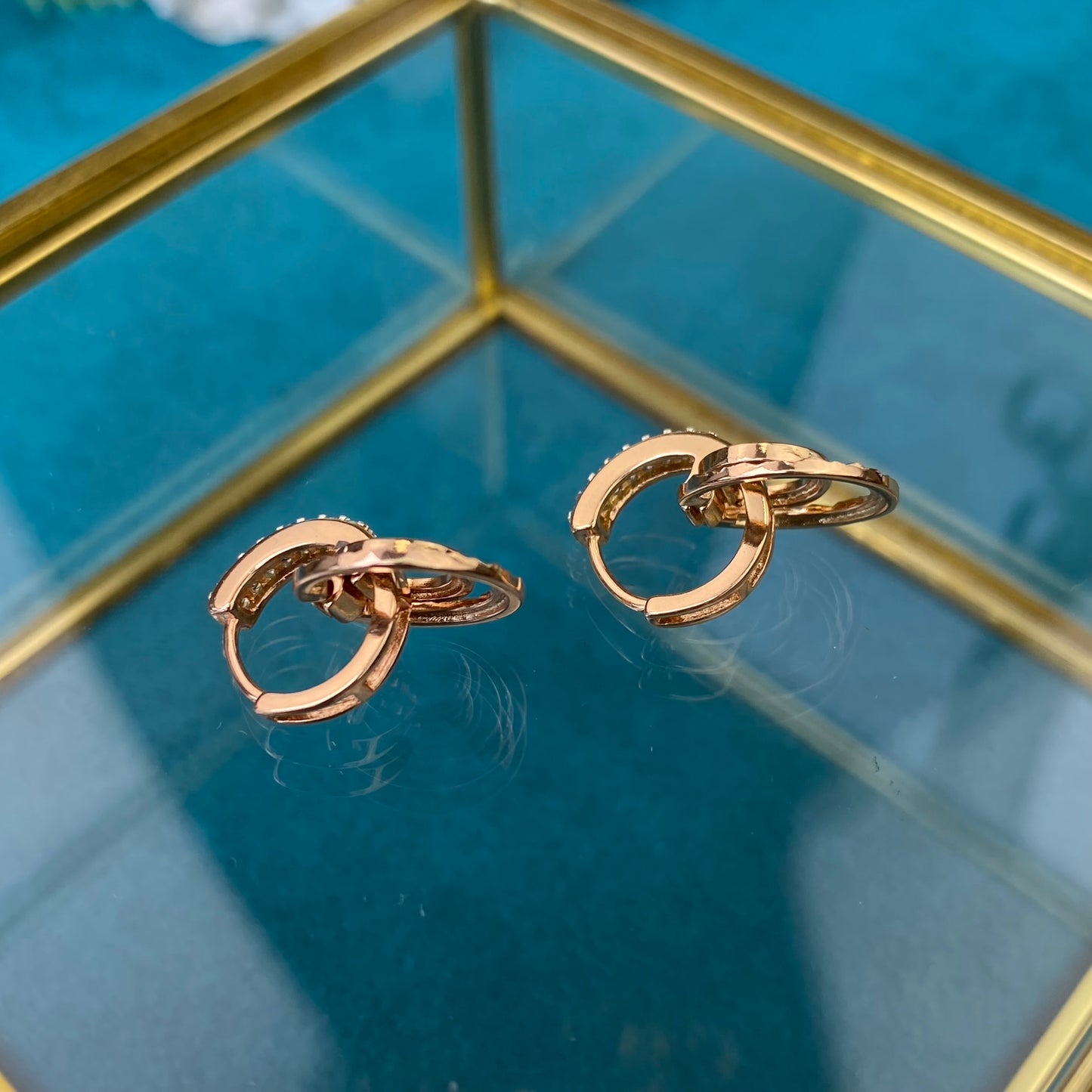 Gold Plated Stainless Steel Earrings-rings with decorative crystals