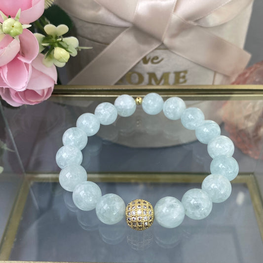 Aquamarine bracelet with decorative bead (Aquamarine 10mm)
