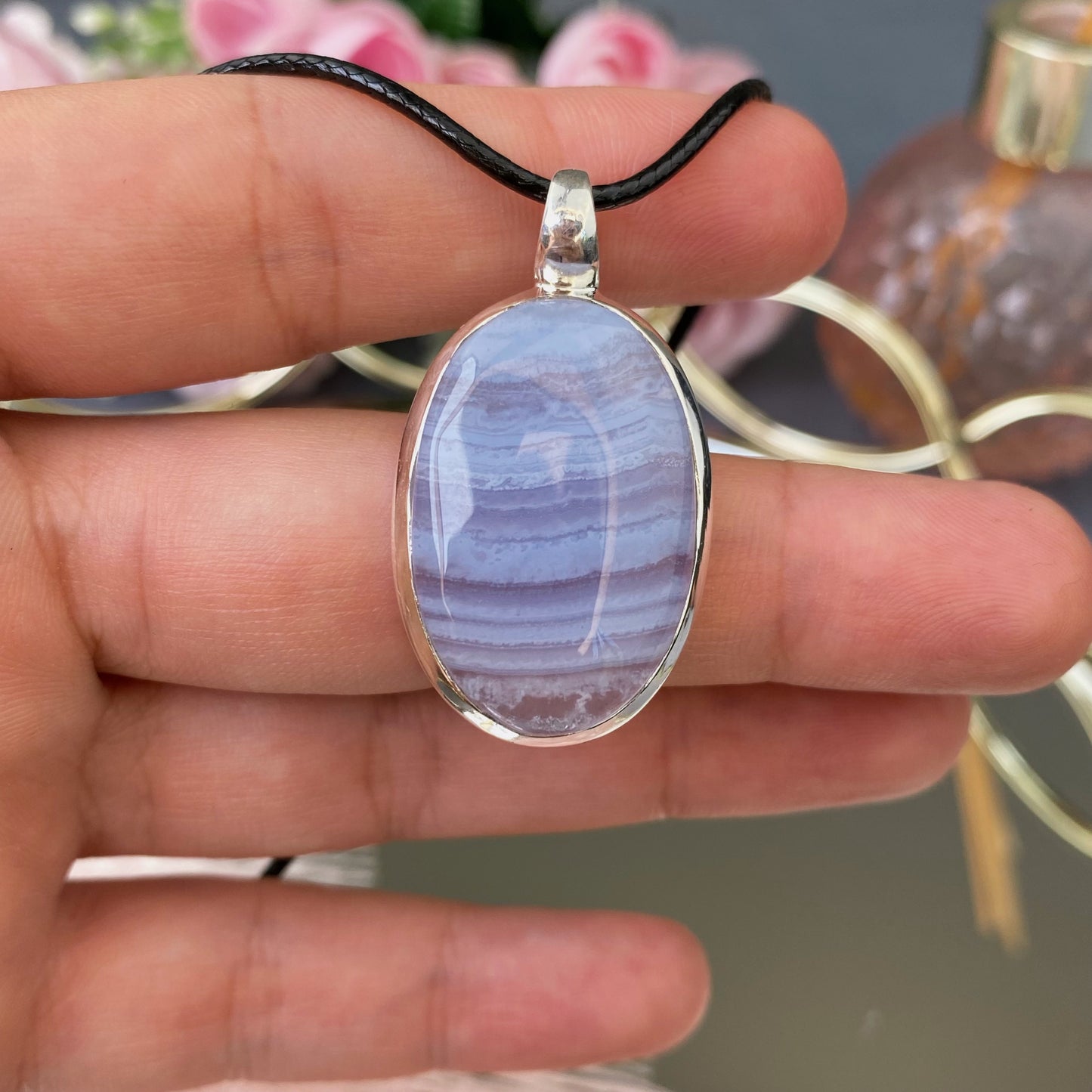 Blue Lace Agate silver 925 pendant