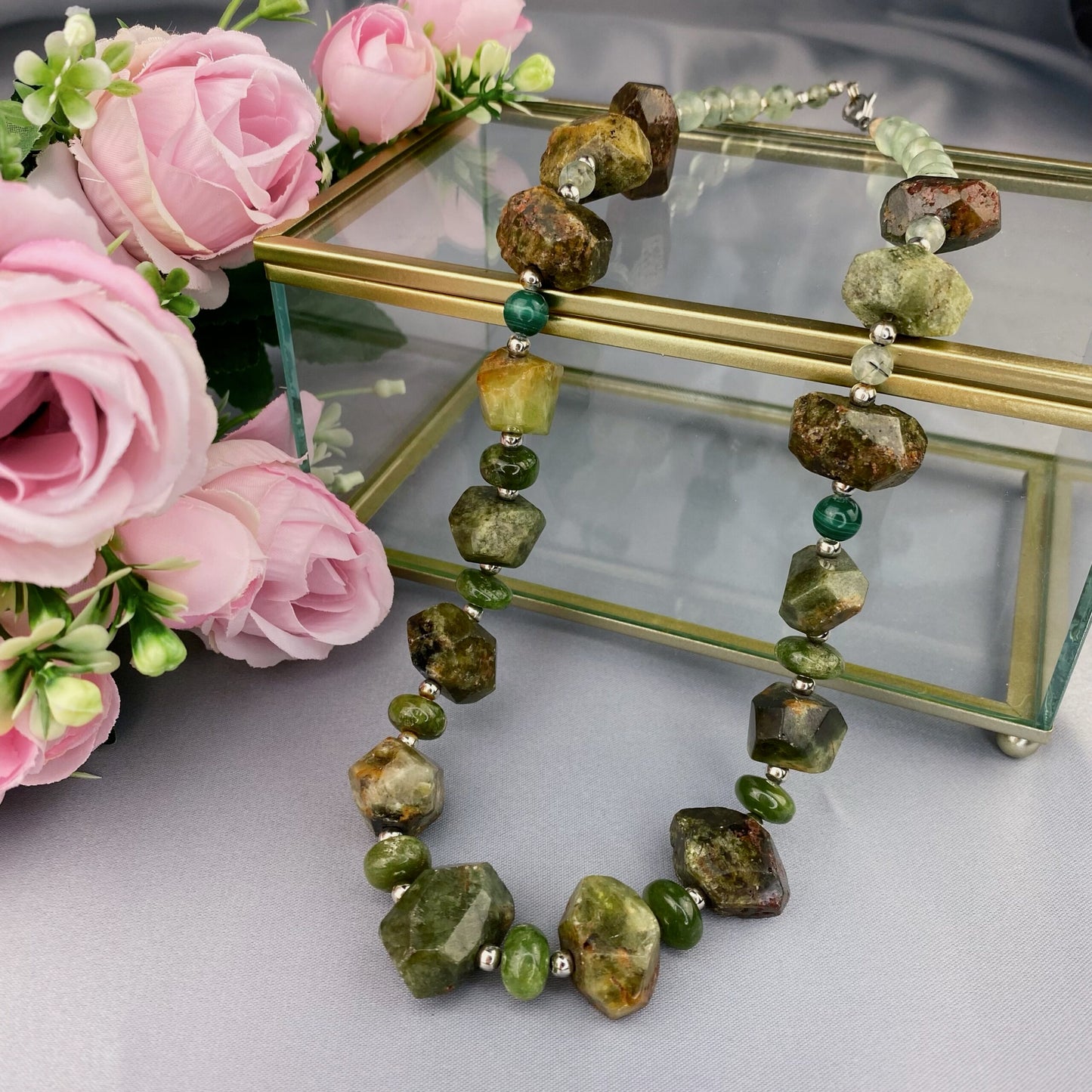 Garnet and Prehnite Necklace